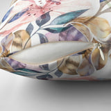 Watercolor Feathers And Lilies Pastel Floral Bohemian Throw Pillow Cover GRETA
