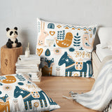 Scandinavian Folk Art Horse Animals Nordic Fleece Throw Pillow Cover NORSE