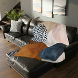 Abstract Art Terracotta Blush Pink Blue Ivory Boho Fleece Throw Blanket ADELE
